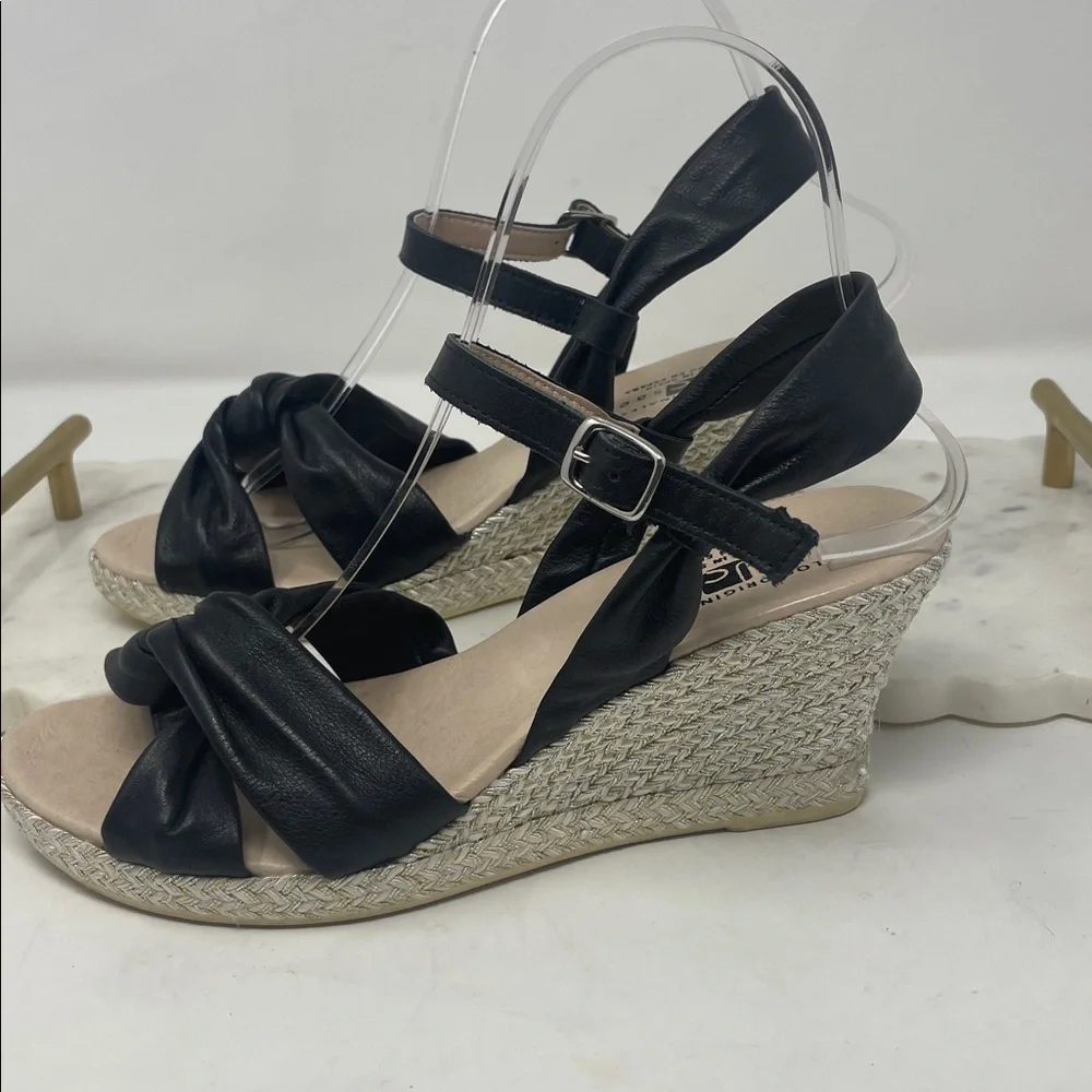 Jose Saenz Genuine Leather Black Wedged Heel Sandals
